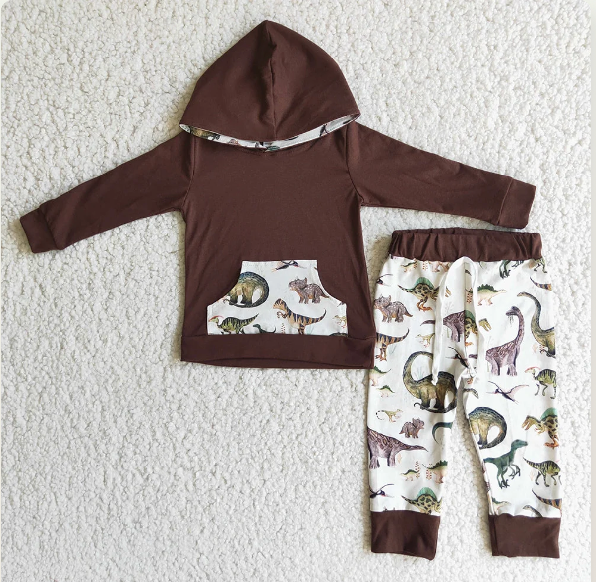 Everyday wear PREORDER Brown Dinosaur Hoodie Set