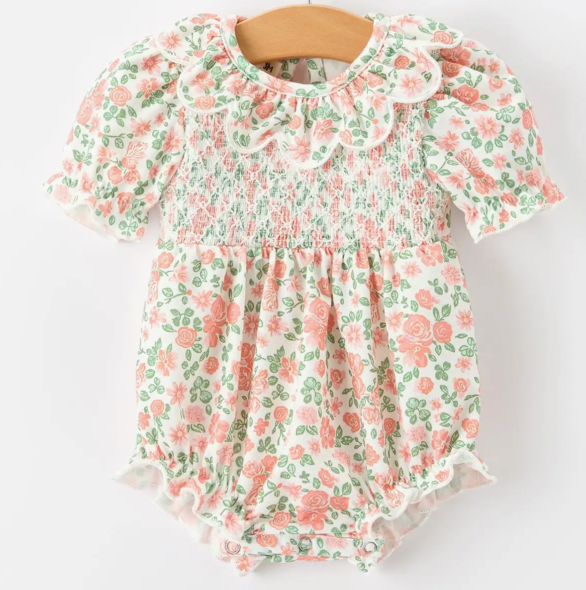 PREORDER blush floral romper smocked petal collar