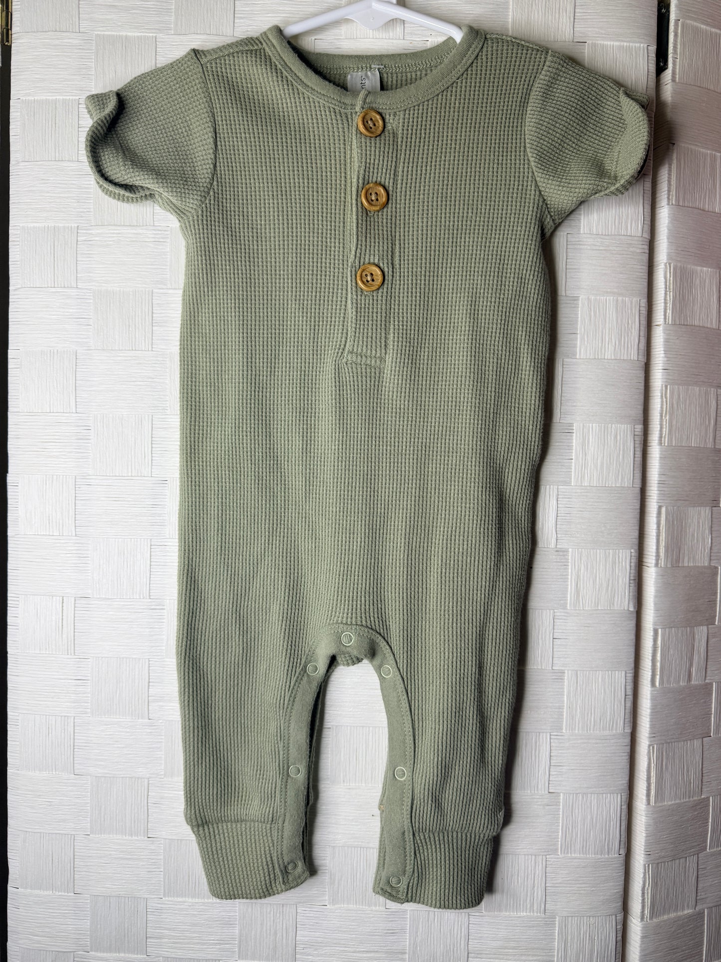 3-6M Light Green Waffle Romper
