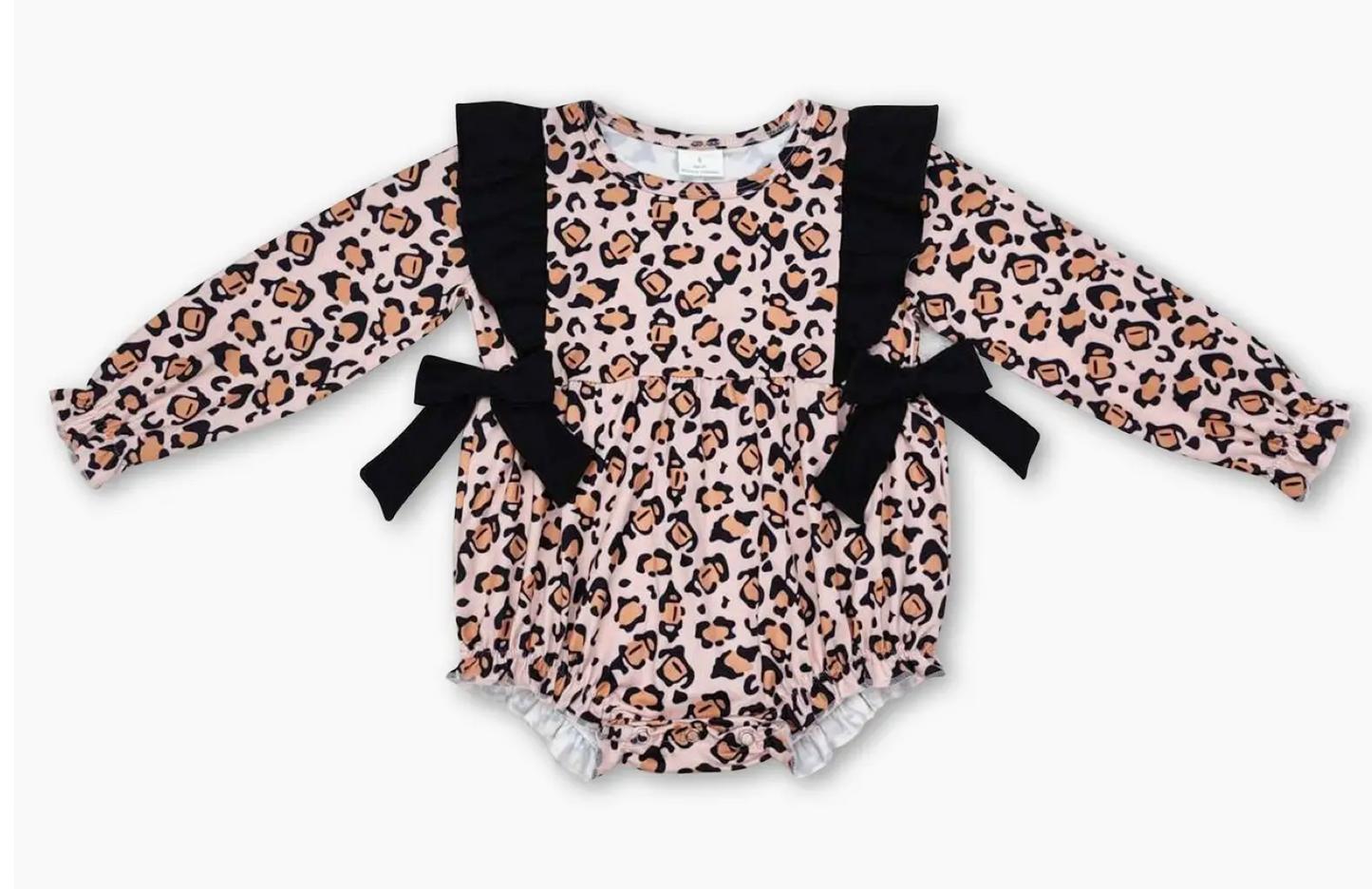 PREORDER long sleeve leopard bow baby fall romper