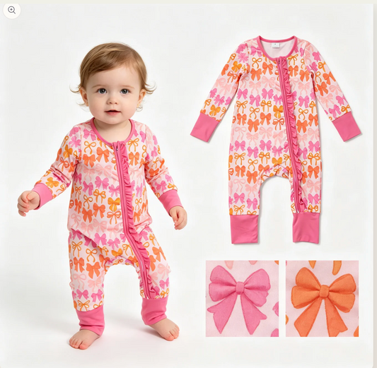 Everyday wear PREORDER Pink Bow Two way Zip Romper