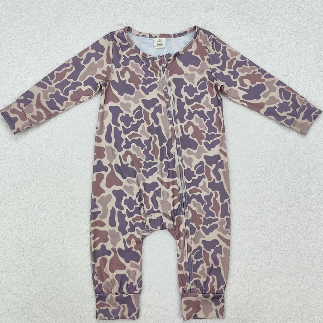 Everyday wear PREORDER Brown Bamboo Camo Zip Romper