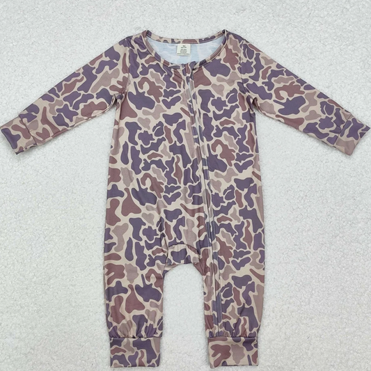 Everyday wear PREORDER Brown Bamboo Camo Zip Romper