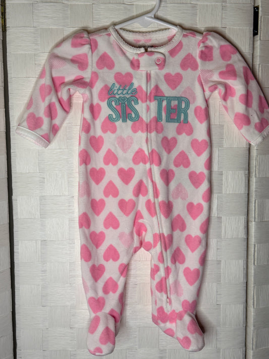 0-3M Little Sister Sleeper with hearts