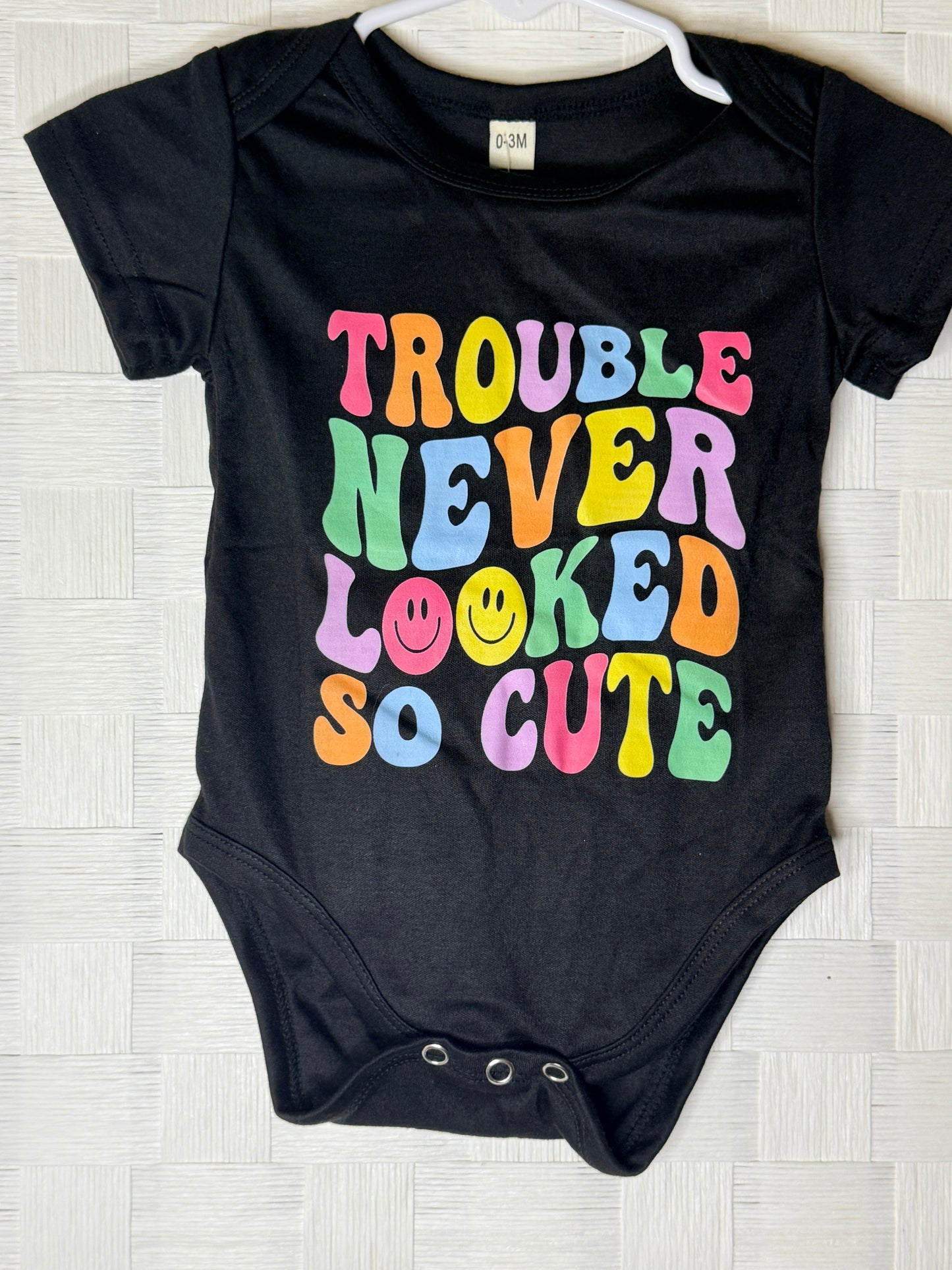 0-3 Black Onesie Trouble Never Looked So Cute
