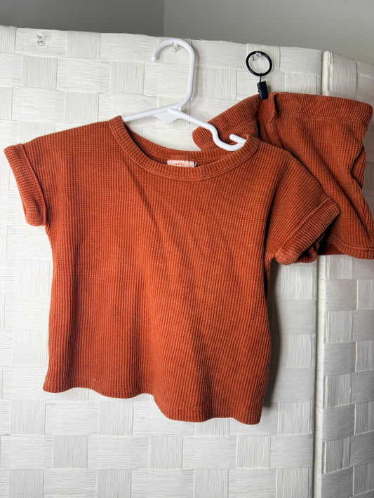 3-6M Brunt Orange Waffle Short Set
