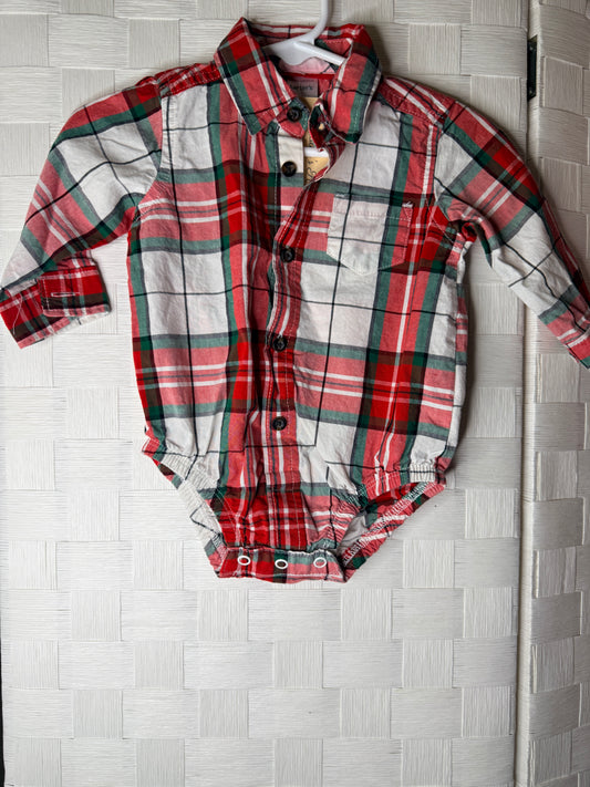 6M Red, White and Green Plaid Dress Shirt