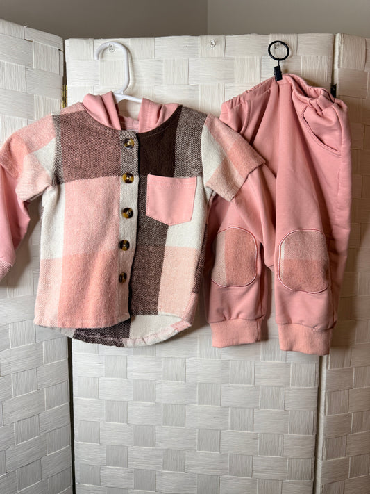 6-12M Pink Flannel outfit with Pink pants
