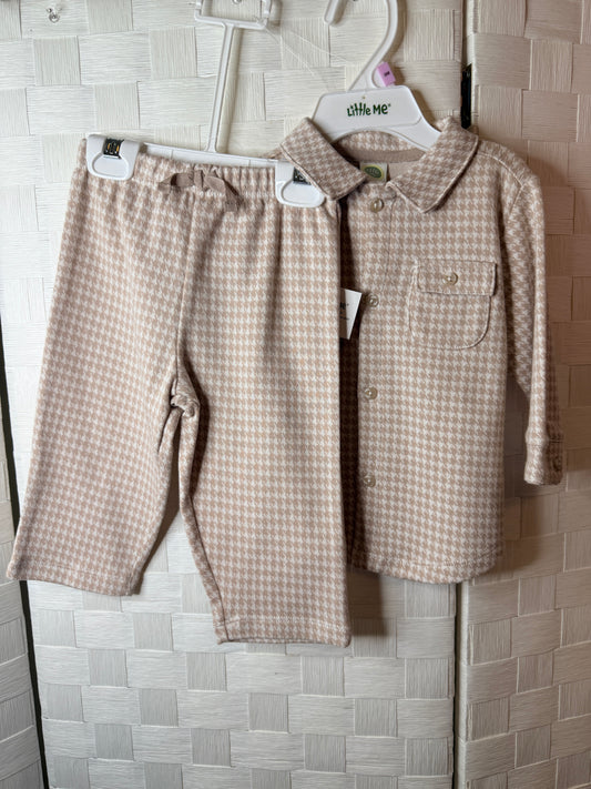 9M Little Me Tan and White outfit