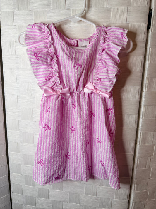9-12M Pink and white stripped with bows dress