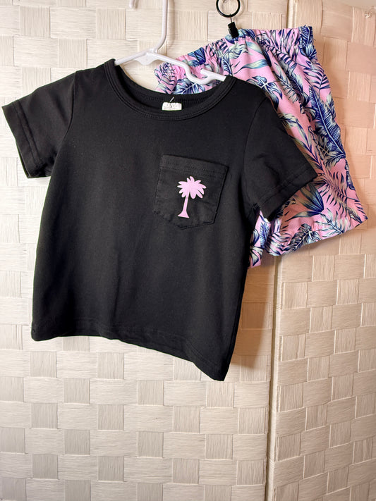 18-24M Black Palm tree shirt with shorts