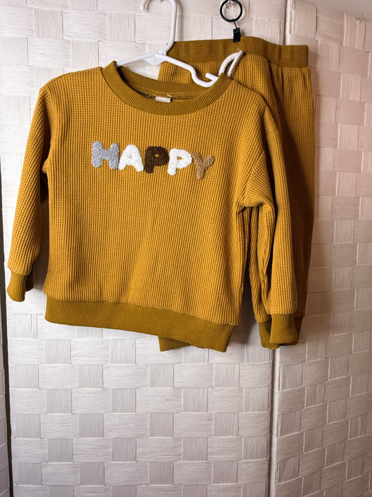 2T "HAPPY" waffle knit outfit