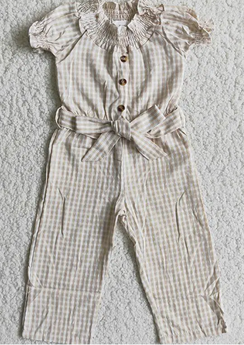 Khaki Plaid Jumpsuit