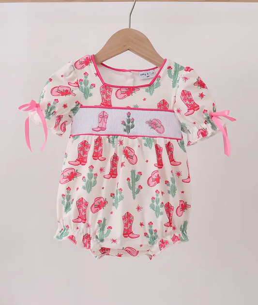 Baby PREORDER Pink Boot Smocked Romper