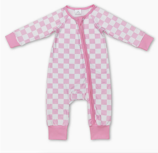Baby PREORDER Pink Plaid Zipper Romper