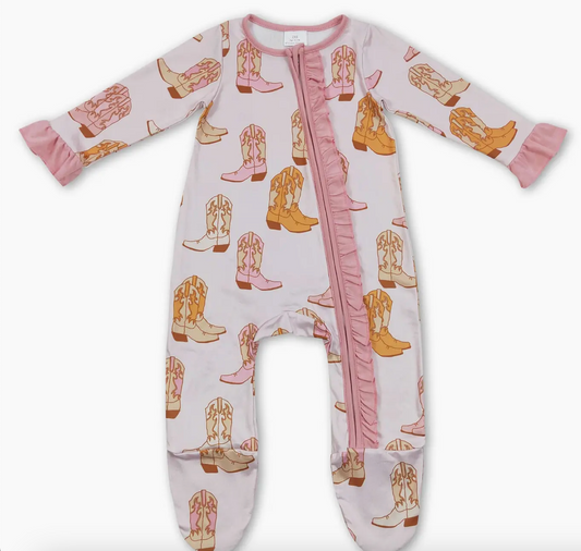Baby PREORDER Pink Ruffle Western Zipper